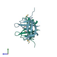 PDB entry 3iuw coloured by chain, side view.