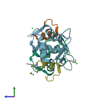 PDB entry 3iux coloured by chain, side view.