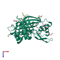 PDB entry 3iuz coloured by chain, top view.
