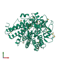 PDB entry 3iv0 coloured by chain, front view.