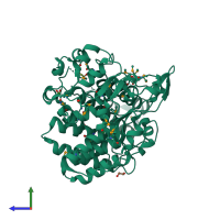 PDB entry 3iv0 coloured by chain, side view.