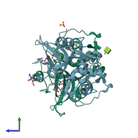 PDB entry 3iv2 coloured by chain, side view.