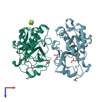 PDB entry 3iv2 coloured by chain, top view.