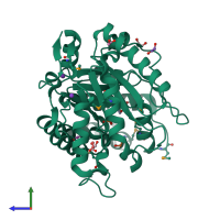 PDB entry 3iv3 coloured by chain, side view.