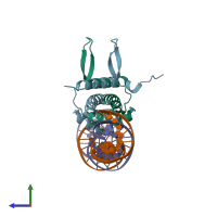 PDB entry 3iv5 coloured by chain, side view.