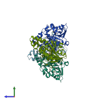 PDB entry 3iv6 coloured by chain, side view.