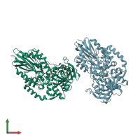 PDB entry 3ivd coloured by chain, front view.