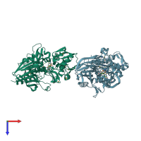 PDB entry 3ivd coloured by chain, top view.