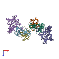 PDB entry 3ivk coloured by chain, top view.