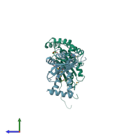 PDB entry 3ivl coloured by chain, side view.