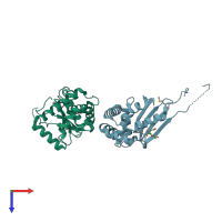 PDB entry 3ivl coloured by chain, top view.