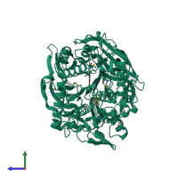 PDB entry 3ivm coloured by chain, side view.
