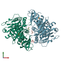 PDB entry 3ivr coloured by chain, front view.