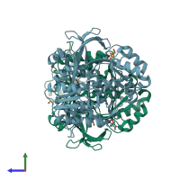 PDB entry 3ivr coloured by chain, side view.