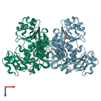 PDB entry 3ivr coloured by chain, top view.