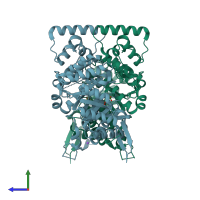 PDB entry 3ivu coloured by chain, side view.