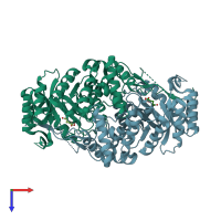 PDB entry 3ivu coloured by chain, top view.