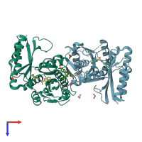 PDB entry 3ivx coloured by chain, top view.