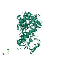 PDB entry 3iwa coloured by chain, side view.