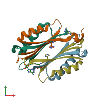 PDB entry 3iwc coloured by chain, front view.