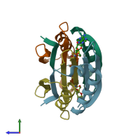 PDB entry 3iwd coloured by chain, side view.