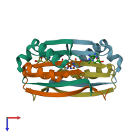 PDB entry 3iwd coloured by chain, top view.