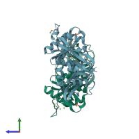 PDB entry 3iwg coloured by chain, side view.
