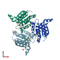 PDB entry 3iwt coloured by chain, front view.