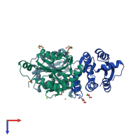 PDB entry 3iwt coloured by chain, top view.