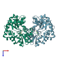 PDB entry 3ix1 coloured by chain, top view.