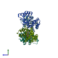PDB entry 3ix8 coloured by chain, side view.