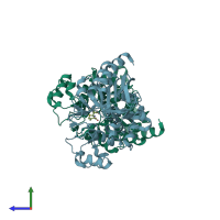 PDB entry 3ixh coloured by chain, side view.