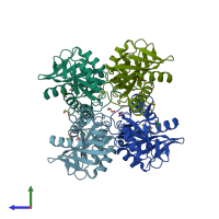 PDB entry 3ixq coloured by chain, side view.
