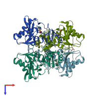 PDB entry 3ixq coloured by chain, top view.
