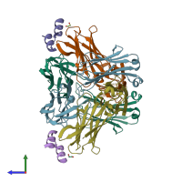 PDB entry 3ixt coloured by chain, side view.