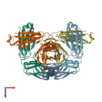 PDB entry 3ixt coloured by chain, top view.