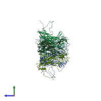 PDB entry 3iyj coloured by chain, side view.