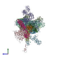 PDB entry 3iyl coloured by chain, side view.