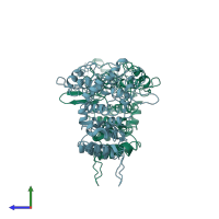 PDB entry 3iym coloured by chain, side view.