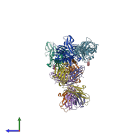 PDB entry 3iyw coloured by chain, side view.