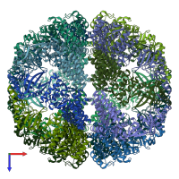 PDB entry 3izi coloured by chain, top view.