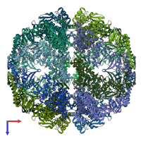 PDB entry 3izm coloured by chain, top view.