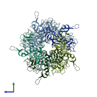 PDB entry 3izo coloured by chain, side view.