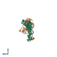 PDB entry 3izy coloured by chain, side view.