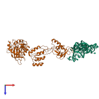 PDB entry 3izy coloured by chain, top view.