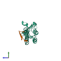 PDB entry 3j06 coloured by chain, side view.