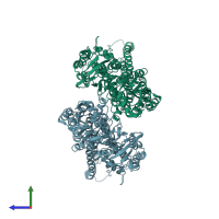 PDB entry 3j08 coloured by chain, side view.