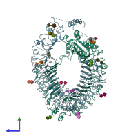 PDB entry 3j0a coloured by chain, side view.