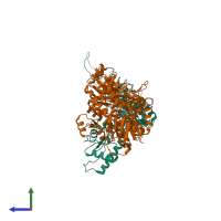 PDB entry 3j15 coloured by chain, side view.