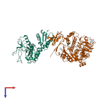 PDB entry 3j15 coloured by chain, top view.